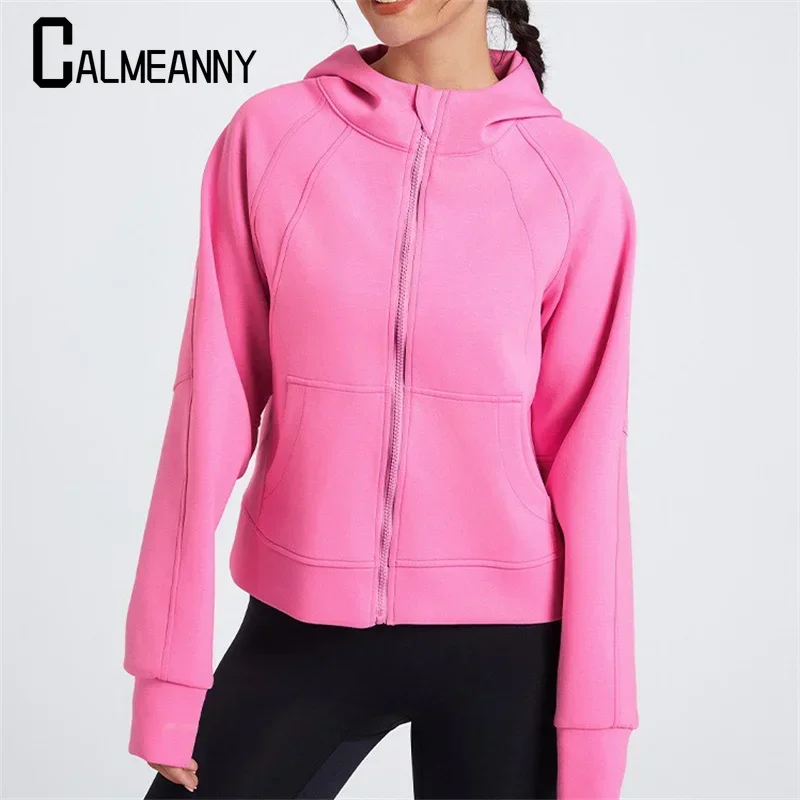 

2024 Autumn Winter Zipper up Hoodies Woman Clothing Thick Sweatshirts Warm Solid Color Long Sleeve Hooded Tops Outerwear Coats