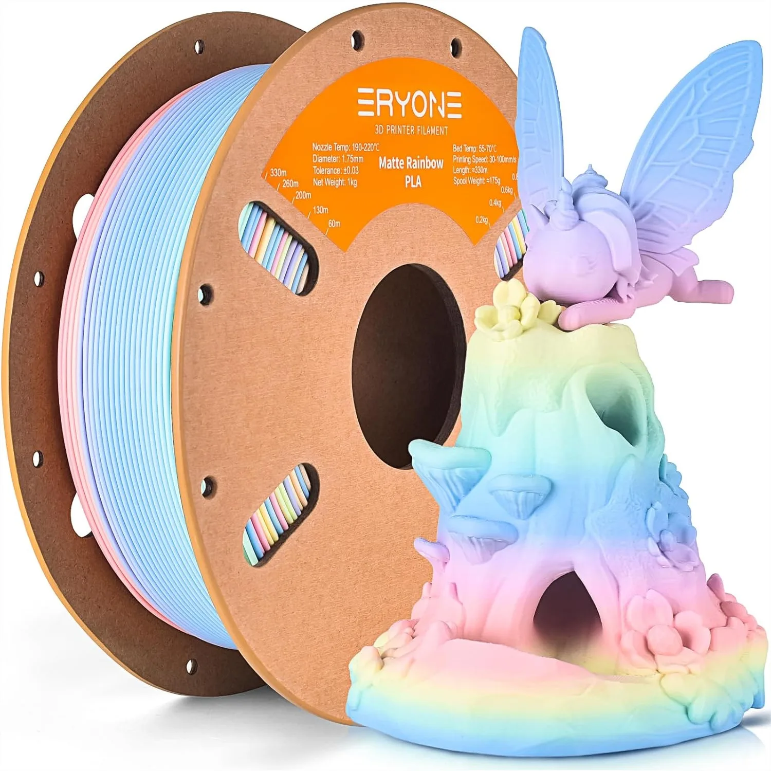 

Matte Rainbow PLA Filament 1.75mm 1KG Spool, Fast Color Change Every 5-8m, Tangle-Free for Smooth Printing