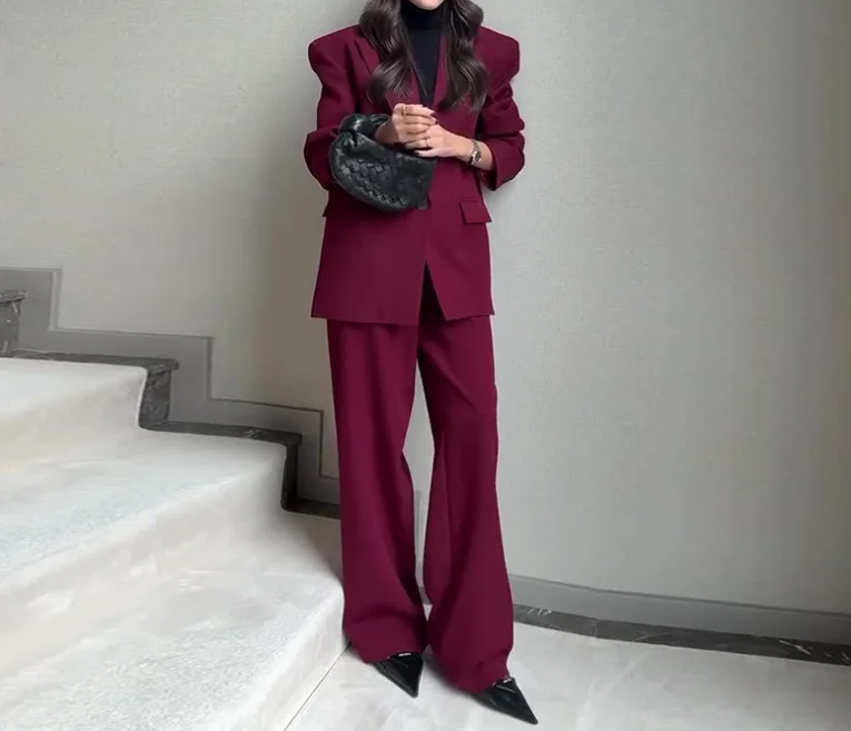 

Elegant Loose Blazer Suit Set Women's Clothing Temperament Commuting 2025 New Fashion Two Piece Outfits for Women Pants Sets