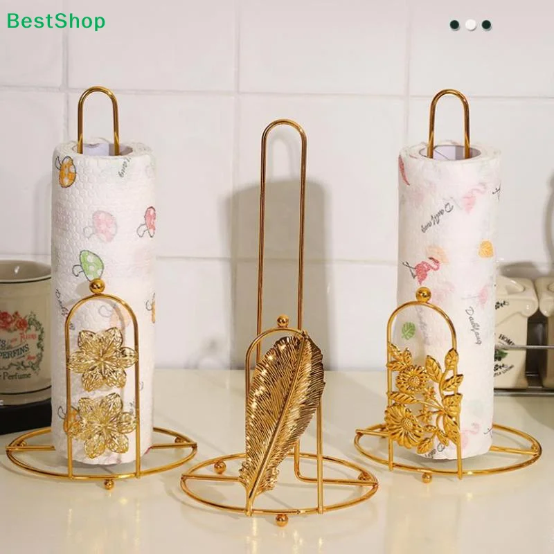 

Retro Iron Tree Paper Towel Gold Free Standing Roll Paper Holder Towel One-handed Tear Decorative Tissue Stand Kitchen