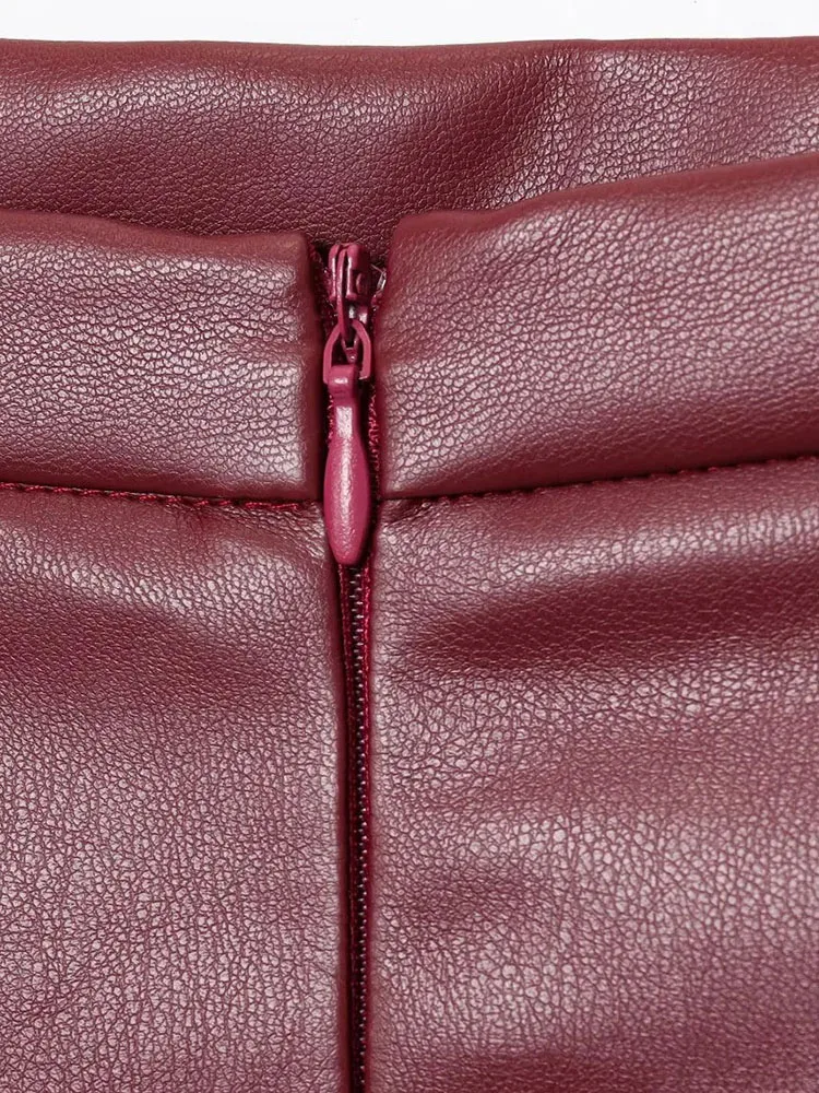 Women 2025 Autumn New Fashion Faux Leather Midi Skirt Retro High Waist Chic Rear Zipper Draped Slim Skirt Mujer