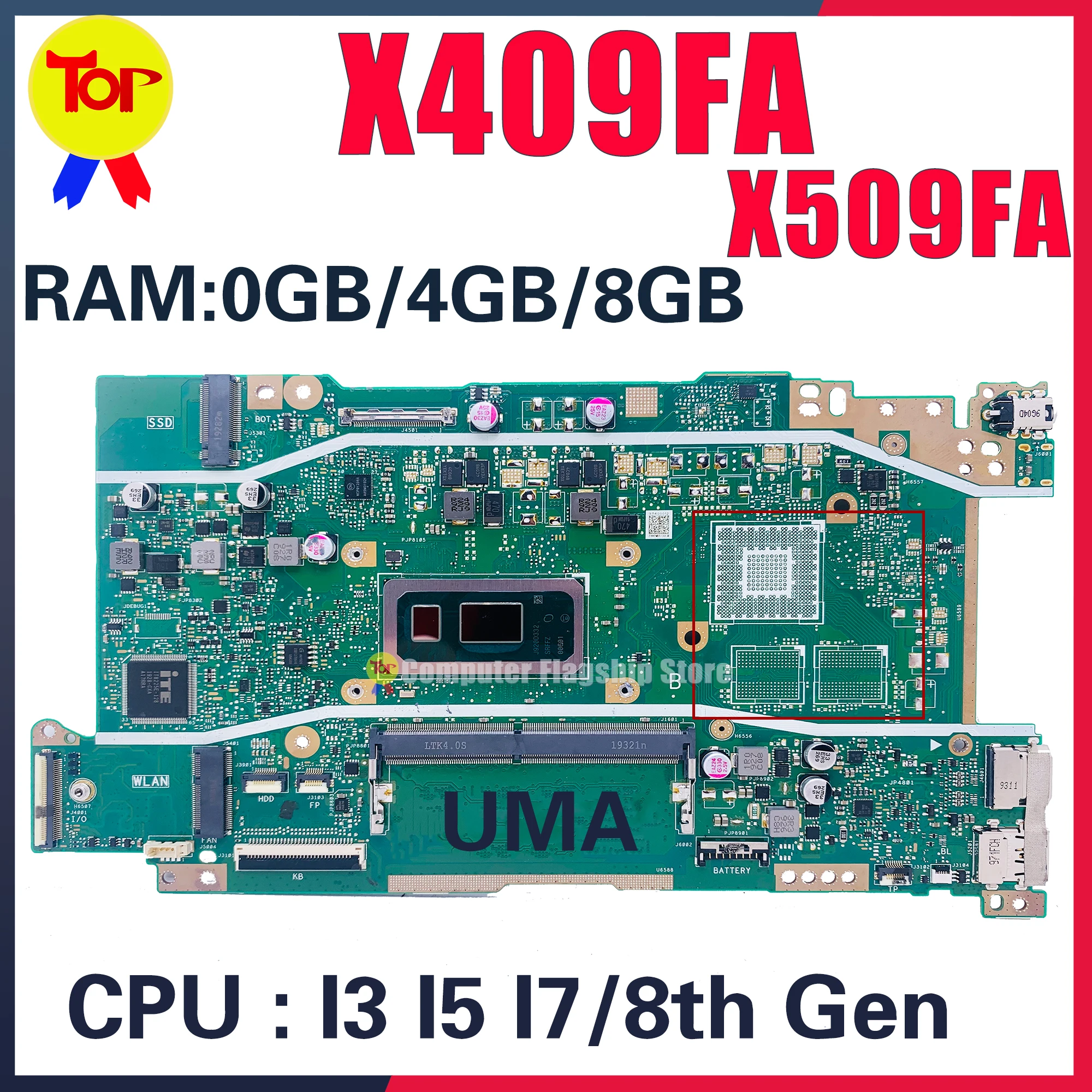 Imagem -02 - Kefu-placa-mãe Portátil para Vivobook X509fb X509fl X409f X409fj X509fa I3-i5-i7 ° 0gb 4gb 8gb pm Uma