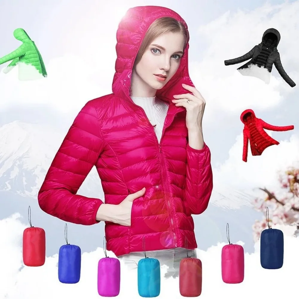 Women\'s Winter Hooded Jacket 2024 Ultralight Thin 90% White Duck Down Coat Women Autumn Winter Warm Portable Down Puffer Jacket