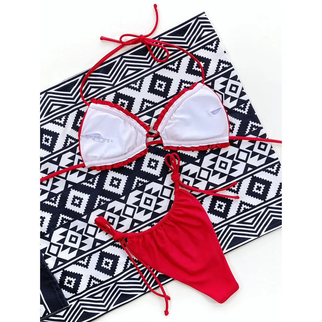 Sexy, geraffter, plissierter Bikini mit Rüschen, Damen-Badeanzug, zweiteiliges Bikini-Set, Badebekleidung, Badeanzug, Modell V3239SW. – Detail 30