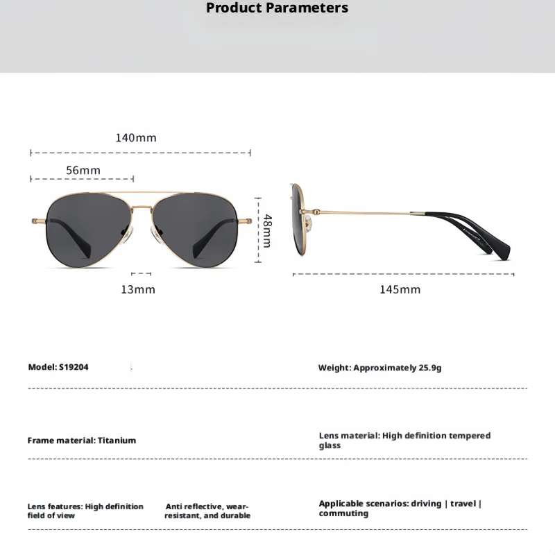 European and American Fashion New Flight Mirror Titanium Alloy Outdoor Leisure Beach Sunglasses Men's Classic Sunglasses S19204