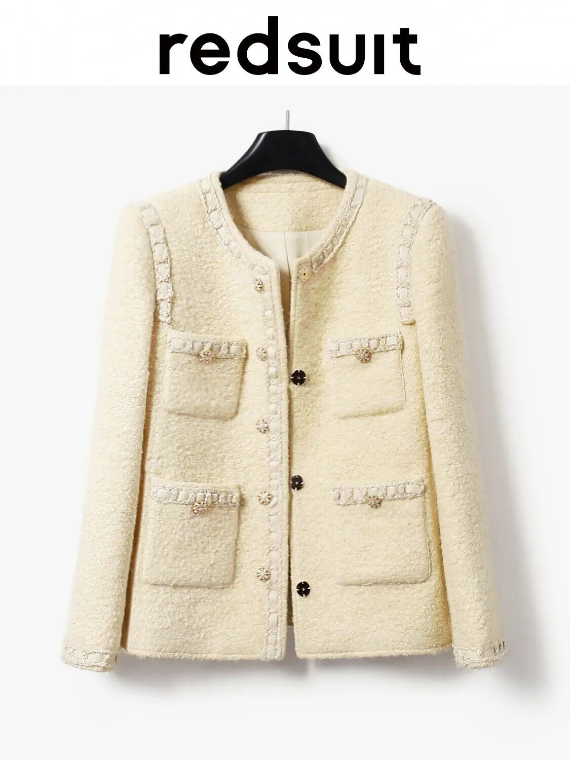 New Vintage Elegant Wool Four Pocket Exquisite Coat Top Custom size