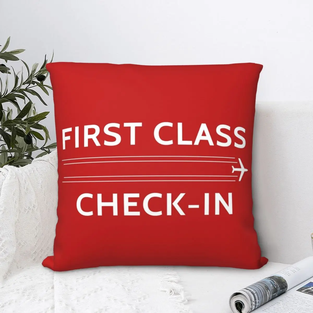 

First Class Check-In Sign Square Pillowcase Polyester Pillow Cover Velvet Cushion Zip Decorative Comfort Throw Pillow For Home