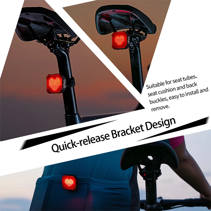 Giyo Bicycle Smart Tail Light Highly Customizable Intelligent Expression Bluetooth Bike Tail Light 244 Pixels IP66 Waterproof