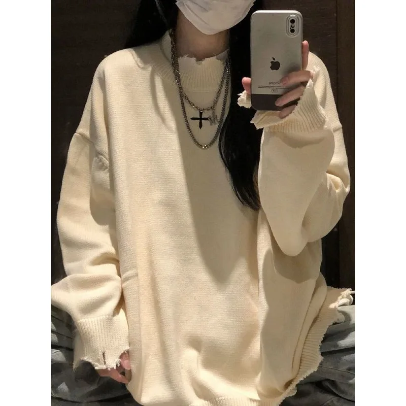 Deeptown Autumn Vintage Black Sweater Women Oversized Gothic Streetwear Korean Fashion Knitted Jumper Winter Aesthetic Pullover