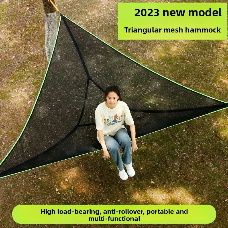 Outdoor camping cross-border triangular hammock for two people, anti-rollover, mesh, load-bearing500KGAerial Multi-Person Hmmock