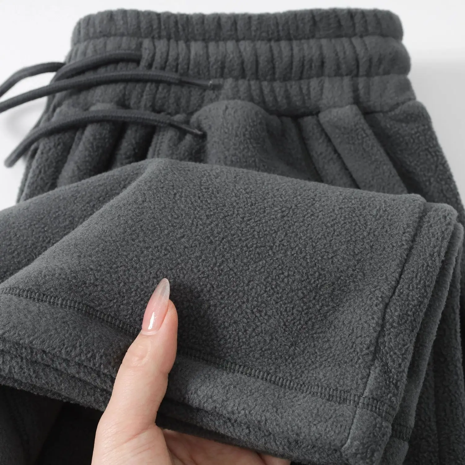 

Thickened Double-sided Fleece Men's Sweatpants Deep Grey Warm Lined Cuffed Straight Leg Pants Unisex Winter Leisure Trousers