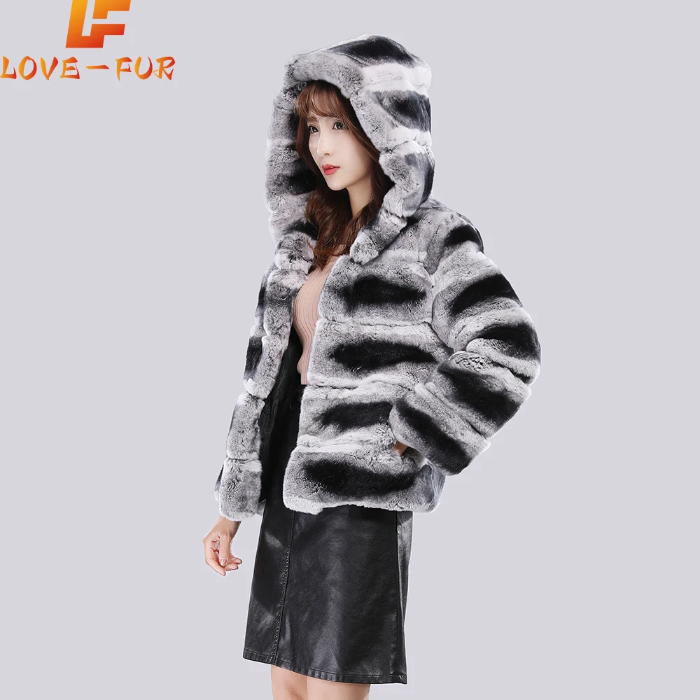 

Women Real Rex Rabbit Fur Coat With Hood Down Coat Jacket Sleeves Fur Bomber Jacket Real Fur Jacket Hooded With Down Fur Coat