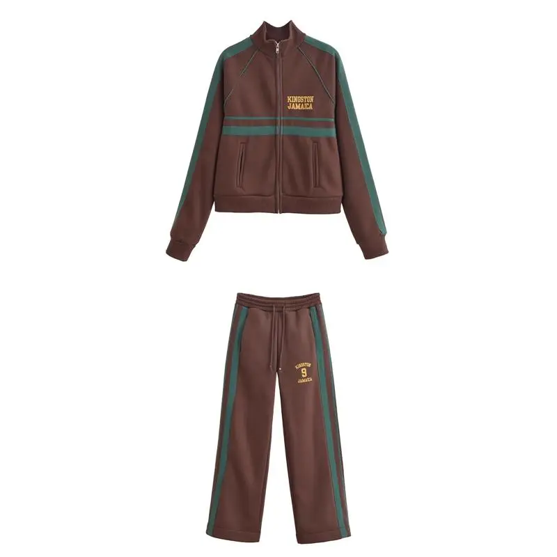 

Faionable Long Sve Printed Zipper Hoodie Casual Pants Spring Autumn New Arrival E5240429 Women's Casual Pants Low Waist