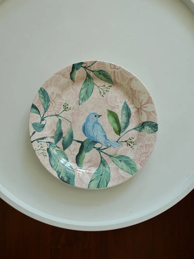 

Elan Ink Splatter Design Plate Bird Flower Decoration Underglaze Color Western Dining Plate Retro European Sle Cerc P...