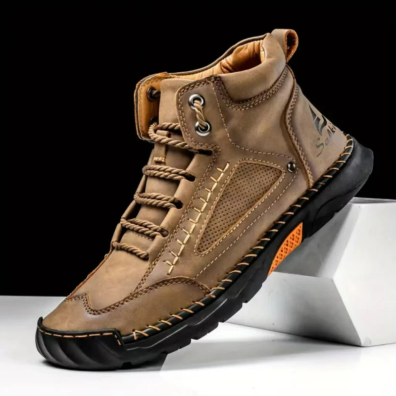 Men's Leather Ankle Boots Outdoor Casual Boots Vintage Soft Sneakers Flat Lace-up Boots Handmade Large Size Mens Shoes Botines image 5