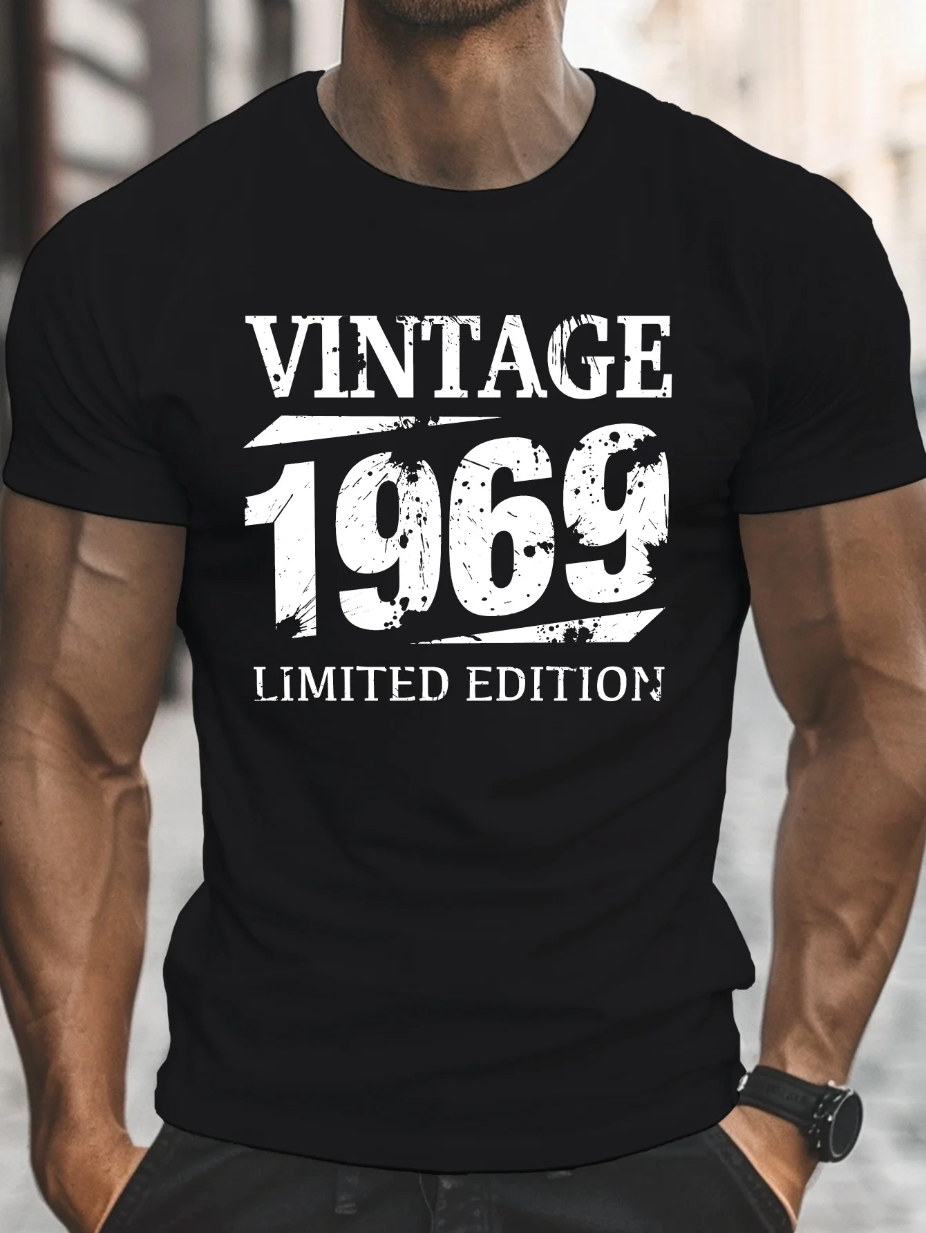 

Мужская футболка королевского синего цвета, ограниченная серия 1969 года, повседневная футболка с круглым вырезом, коротким рукавом, легкий топ из полиэстера