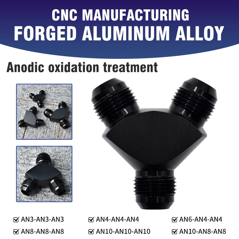 

Universal Y Adapter External Thread AN6 AN8 AN10 Y-Type Fuel Pipe Interface Forged Al Alloy CNC Oil Pipe Oil cooling Connector