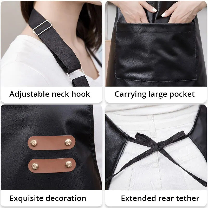 Waterproof And Oil Resistant Apron For Kitchen Womens PU Soft Leather HouseholdCooking Sleeveless High Dishwashing Work Clothes