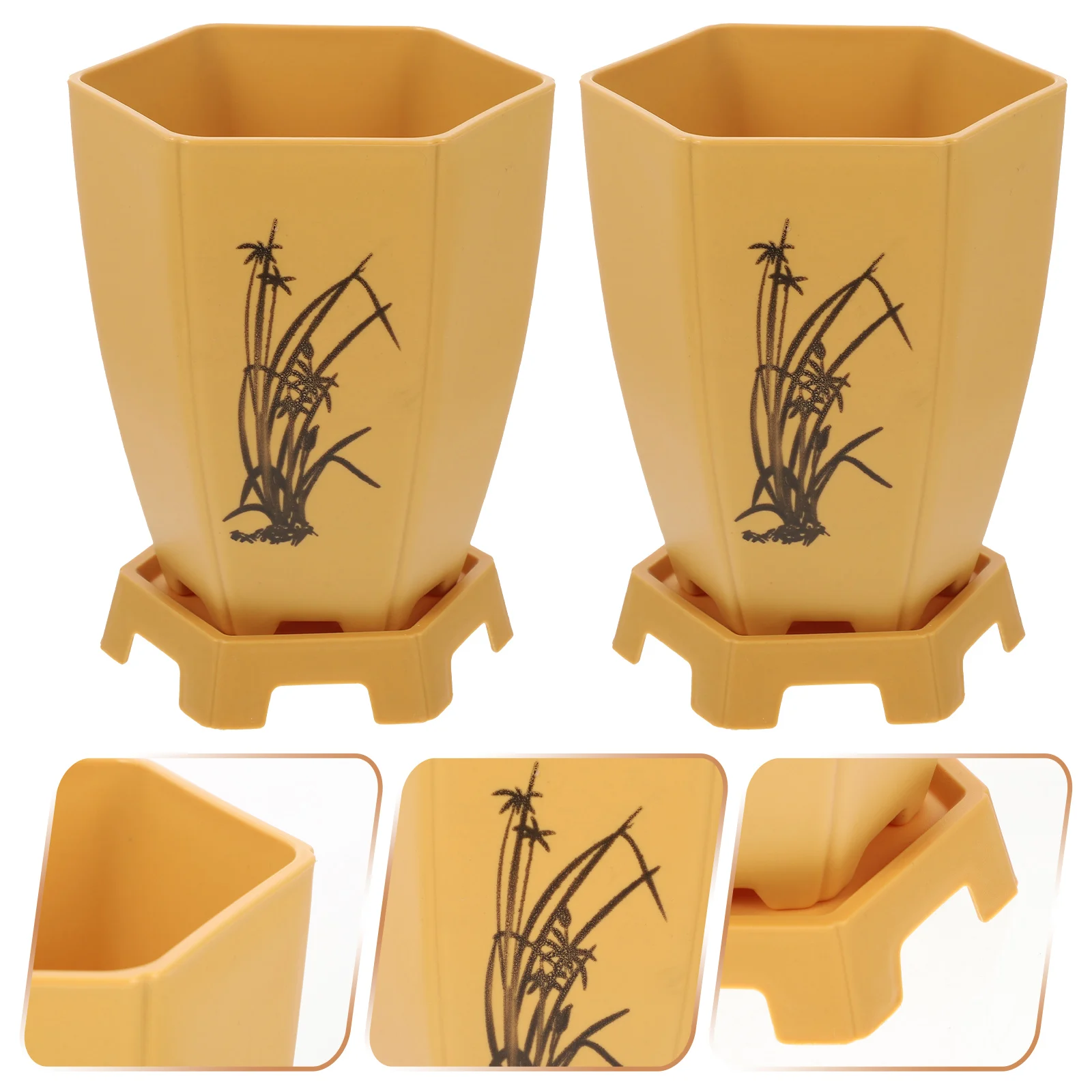 

2pcs Plant Flower Pot Orchid Household Plastic Indoor Planter Yellow for Garden Nursery Gardening Supplies