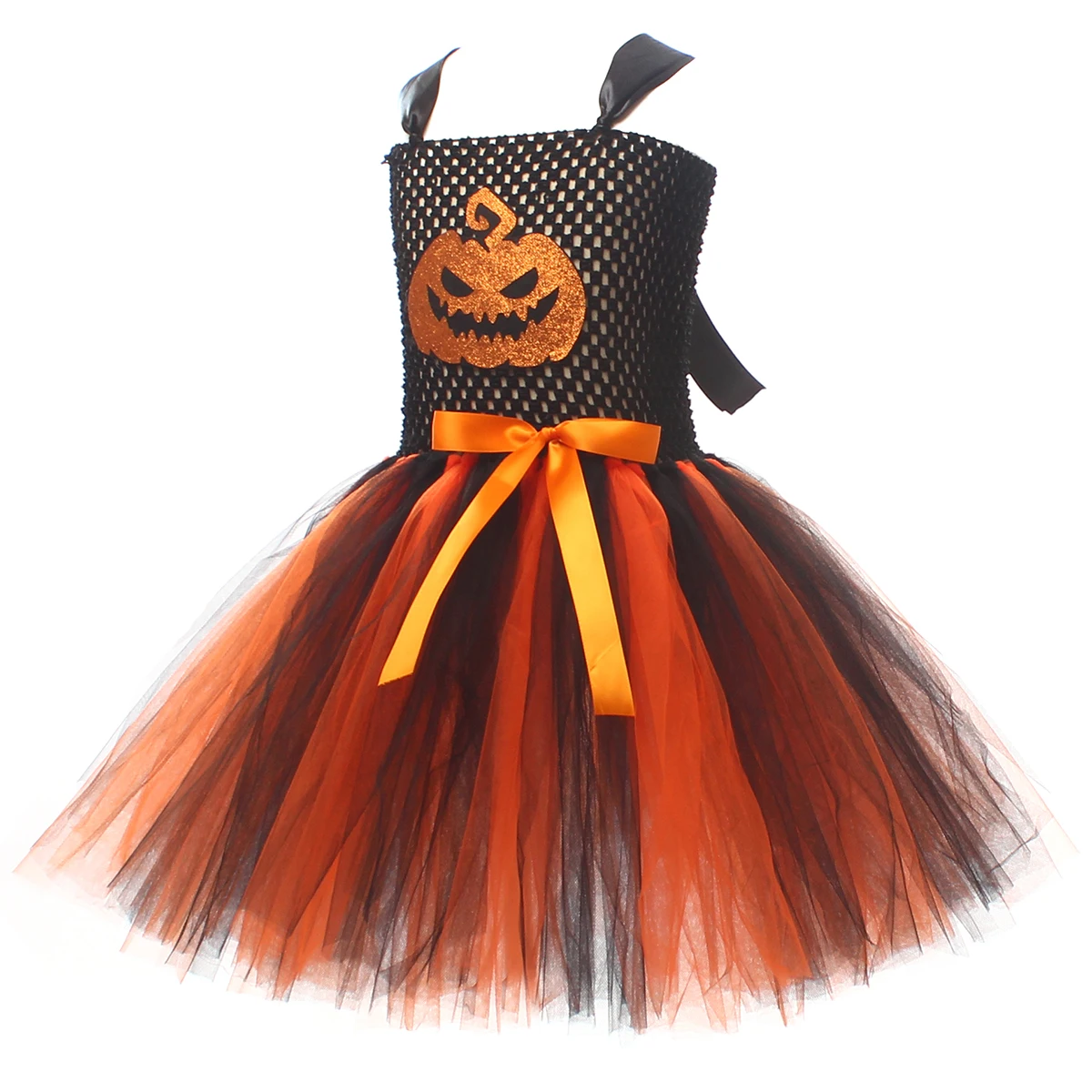 Girls Halloween Pumpkin Tutu Dress for Kids Wicked Witch Jack O Lantern Face Costume Girls Trick 'r Treat Carnival Party Dress image 6