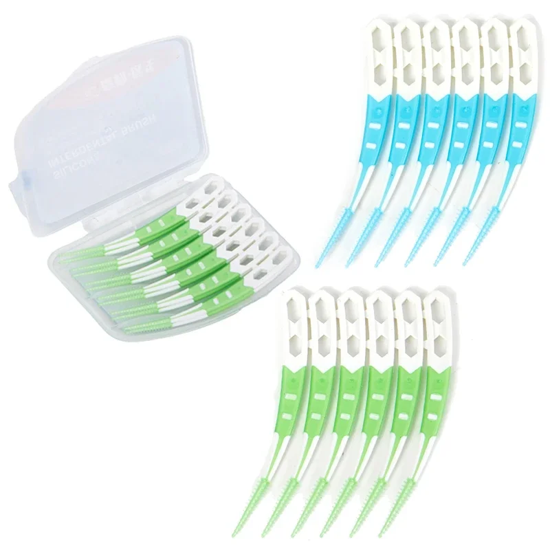 12Pcs/Box Silicone Interdental Brushes Toothpicks Brushes Between Teeth Silicone Toothpicks With Thread Oral Cleaning Tools