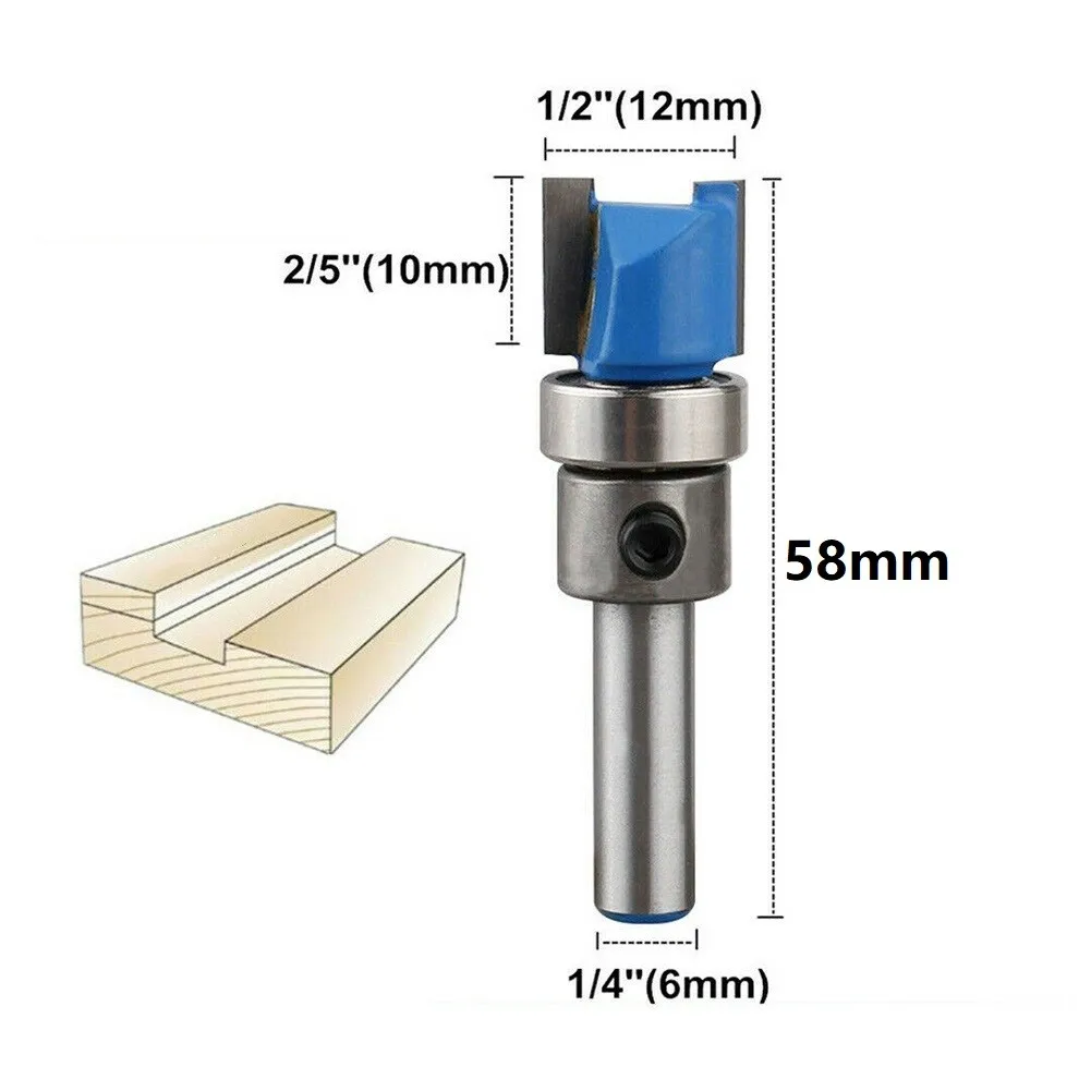 4pcs 6mm 45mm Shank Flush Trim Router Bit Blade Template Pattern Bit Bearing 1/4\