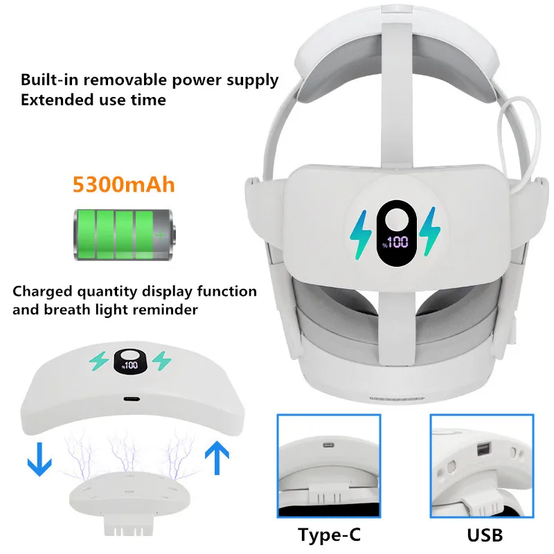 New for Pico4 Adjustable Head Strap 5300mAh Battery VR Headset Charging Elite Strap for Pico 4 VR Accessories