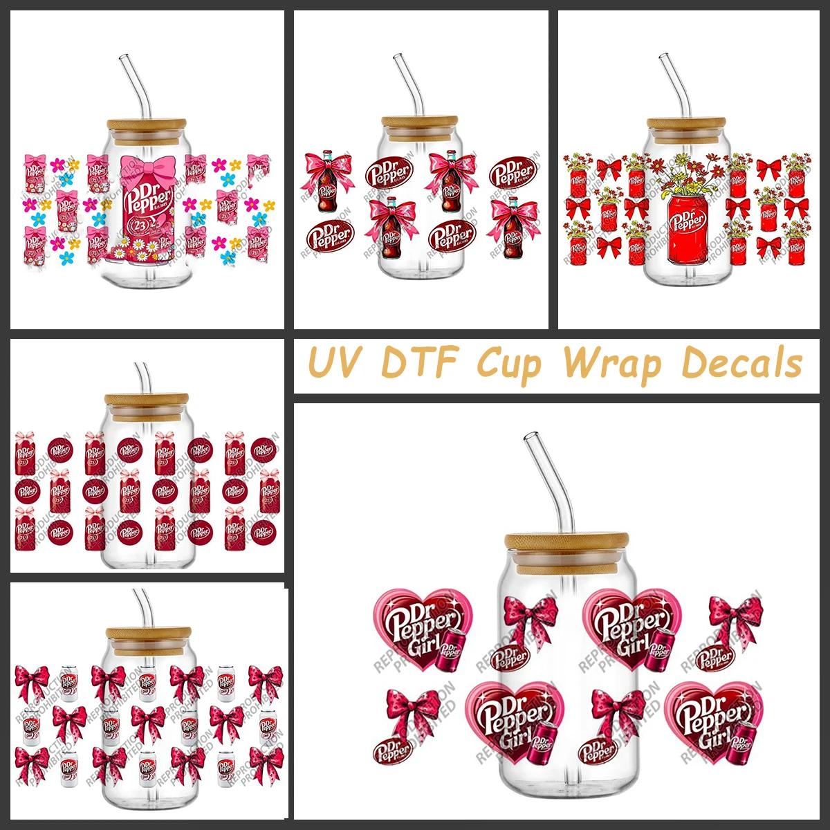 

Ретро-наклейки с принтом Dr Pepper для стаканов Libbey, УФ-печать DTF, узор «бабочка», 3D-декор для стаканов, DIY-подарки, наклейки для декора.