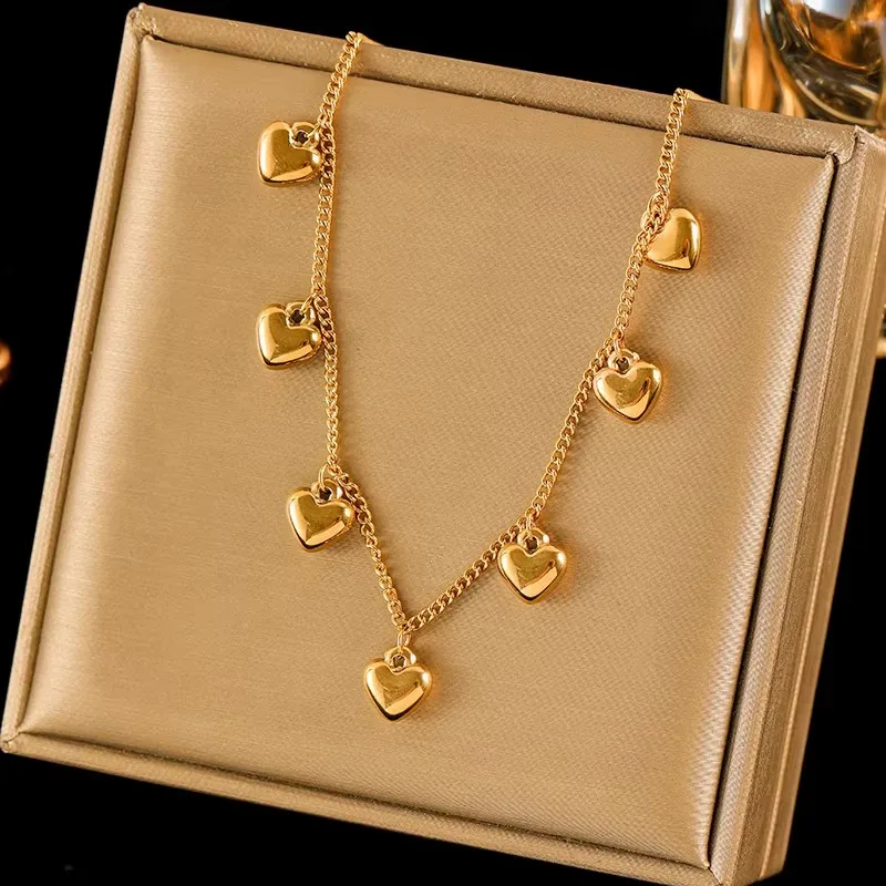 EILIECK 316L Stainless Steel Gold Silver Color Heart Pendant Necklace For Women Trendy Waterproof Chain Jewelry Holiday Gift