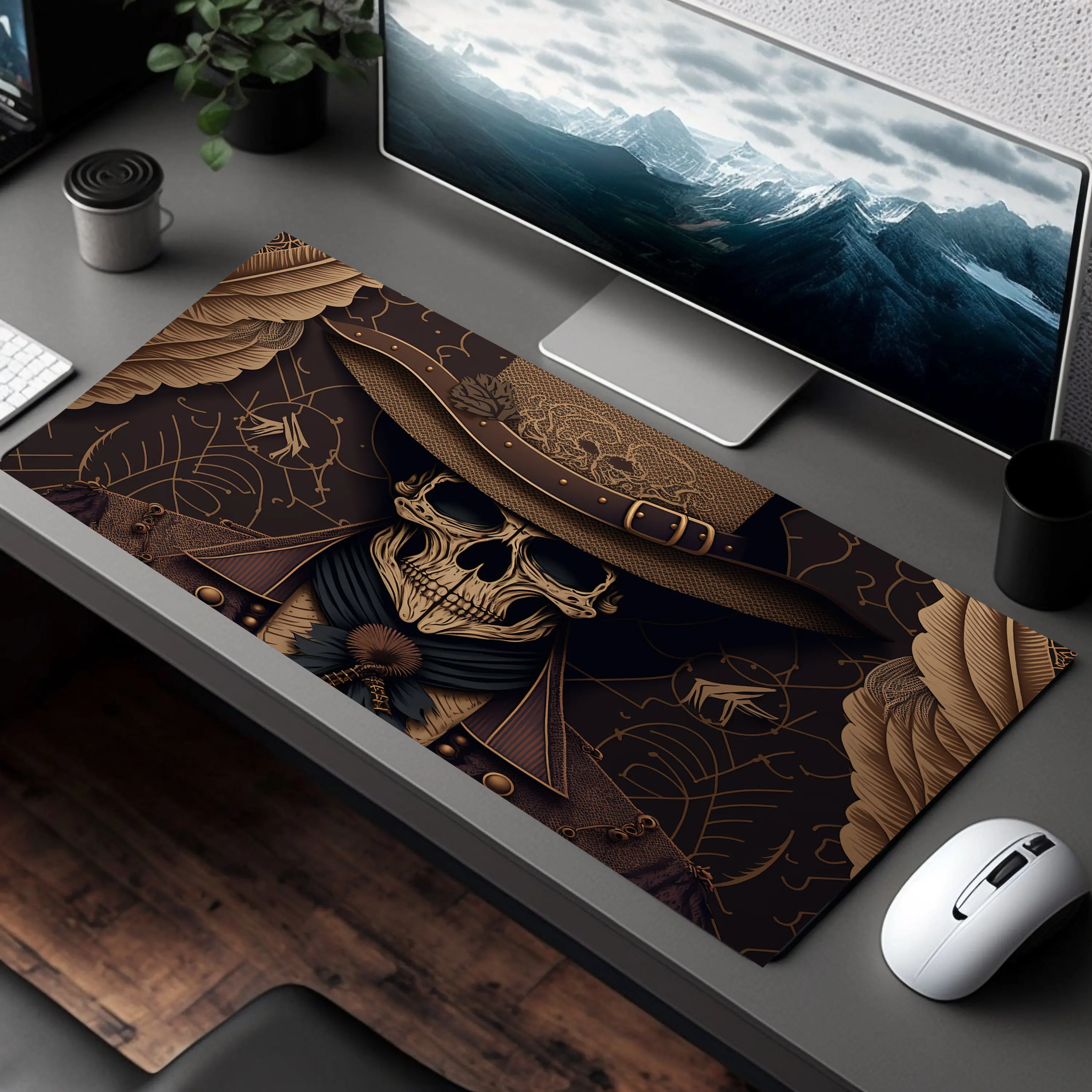 Western Cowboy Skeleton Gaming Desk Mat, Non-slip and Waterproof Mouse Pad, Cute Desktop Protector, Perfect Gift for Friends.