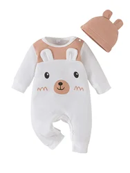 Unisex Newborn Onesies Romper 0-18 Months Toddler Clothing Infant Long Sleeve Cartoon Cute Bear Ears Hat Jumpsuit