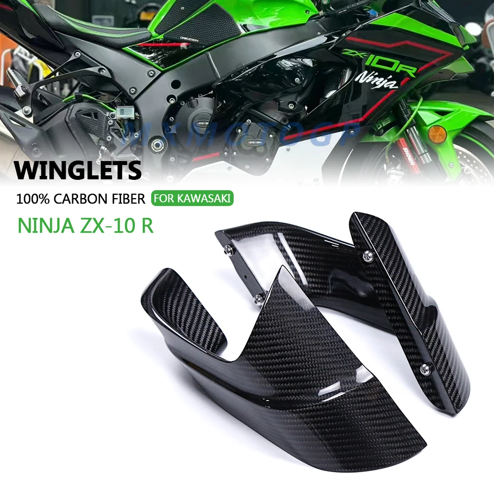 For KAWASAKI NINJA ZX-10 R ZX10R ZX 10R 2021 2022 2023 2024 2025 100% Carbon Fiber Winglets Fairing Motorcycle Accessories