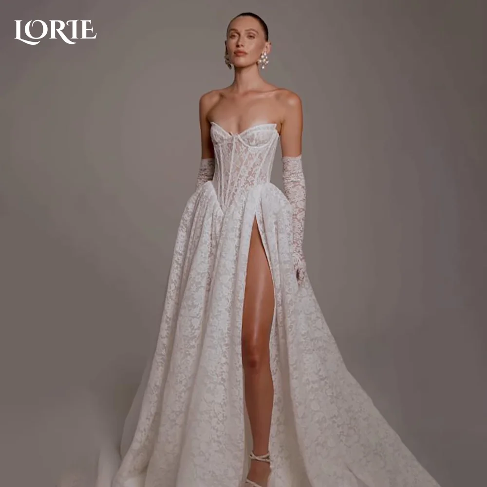 

LORIE Puff Sleeve Wedding Dresses with Split Appliques Lace off Shoulder Tulle vestidos de novia Sweetheart Boho Bride Gown 2024