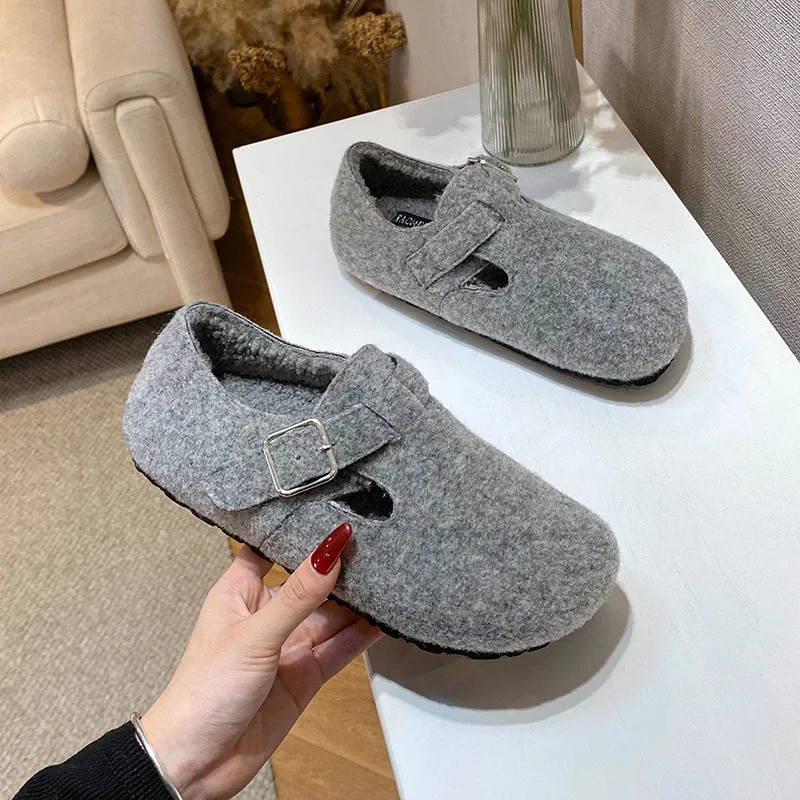 

Sheepskin Fleece Warmth Lazy Person's Headband One-Piece Buckle Faux Fur Thick Sole Shoes