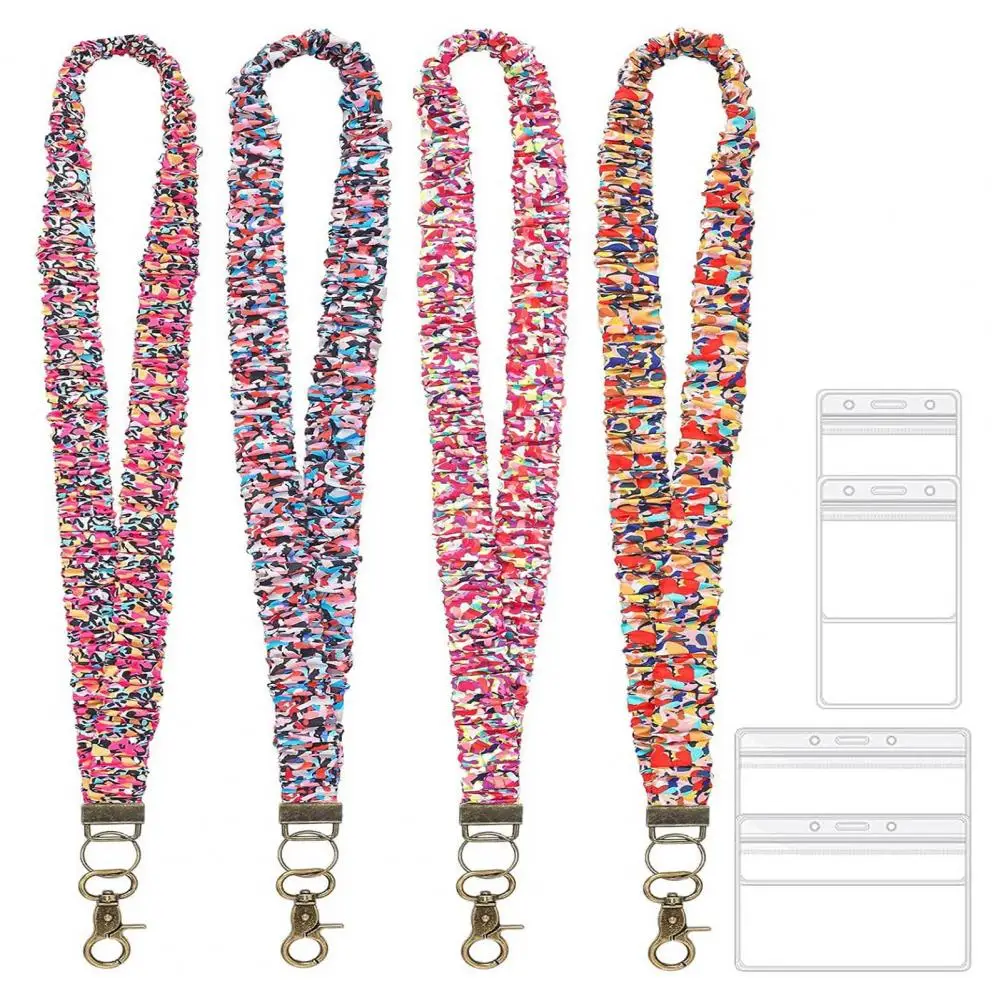 4 قطعة مجموعة حبل Scrunchie قابلة للتمدد مع حاملي بطاقات الهوية المقاومة للماء بطاقات تلسكوبية ناعمة شارة حبل معلق