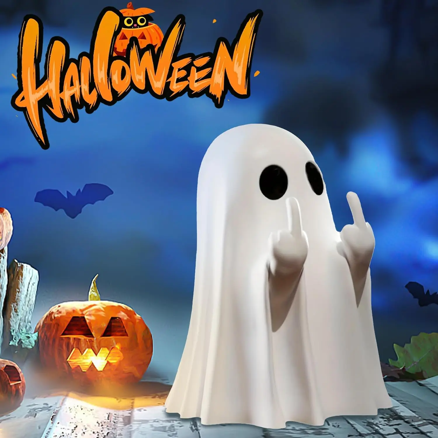 1‑10Pcs Small Scary Ghost Figurines Cute Middle Finger Ghost Statue Funny Ghost Statue Halloween Home Decor New Year's Gifts