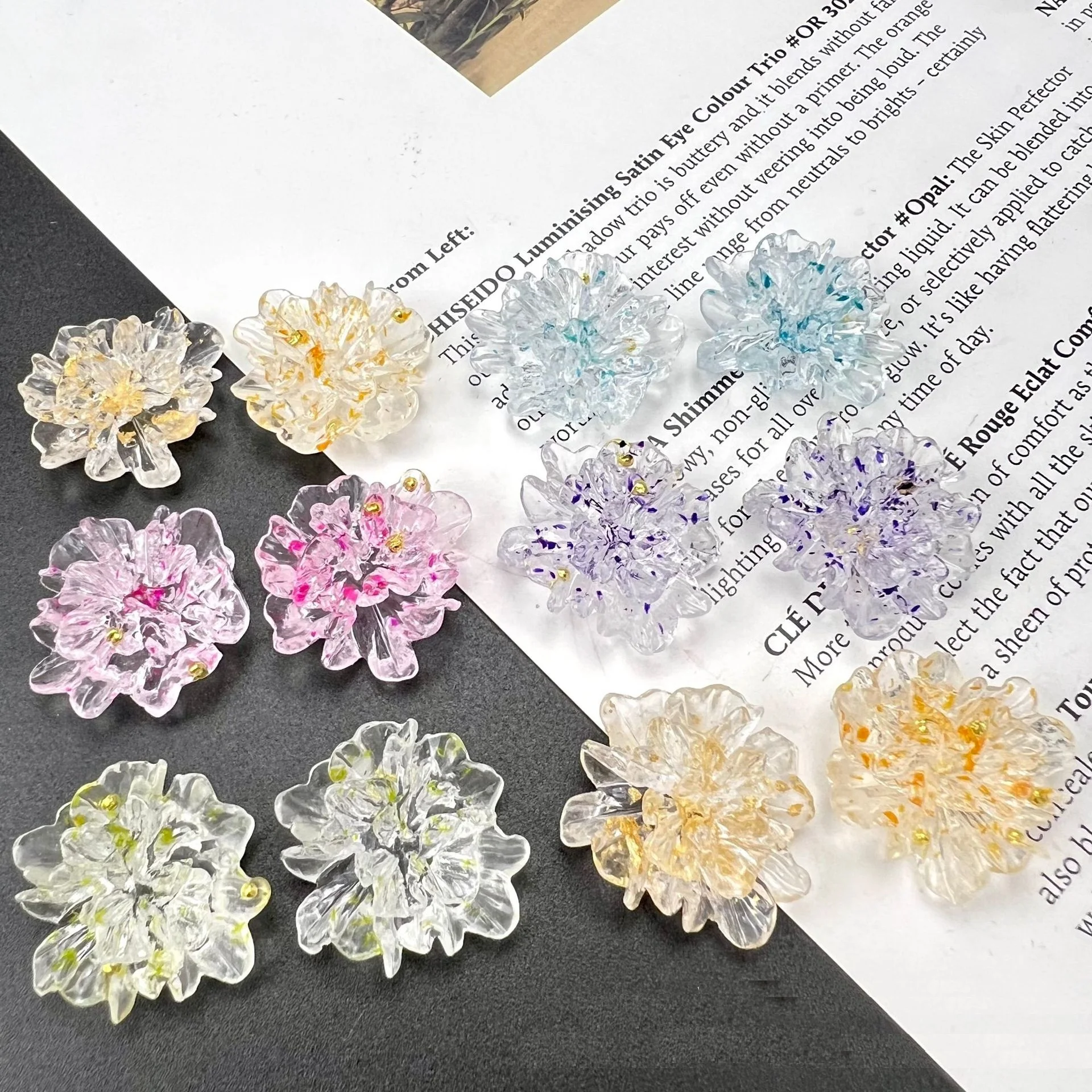 10pcs Transparent coloured accessories embedded flowers transparent pleated flowers jewellery diy hair clips phone case earrings