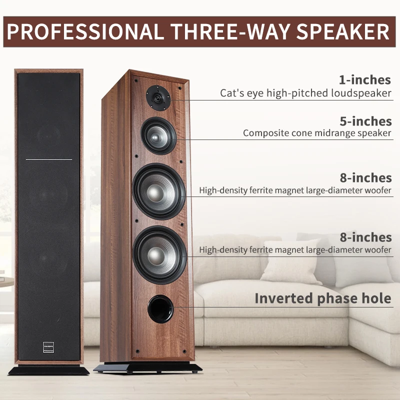 

High-end Tower Level 2.0 Front Speaker Living Room Three Frequency Passive HiFi Floor Type Home Stereo Wooden Speaker
