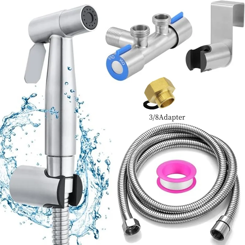 

Stainless Steel Hand Bidet Sprayer Kit, Bidet Faucet, Hygienic Shower, G3/8Adapter，1.5m Hose and Valve Support for Toilet clean