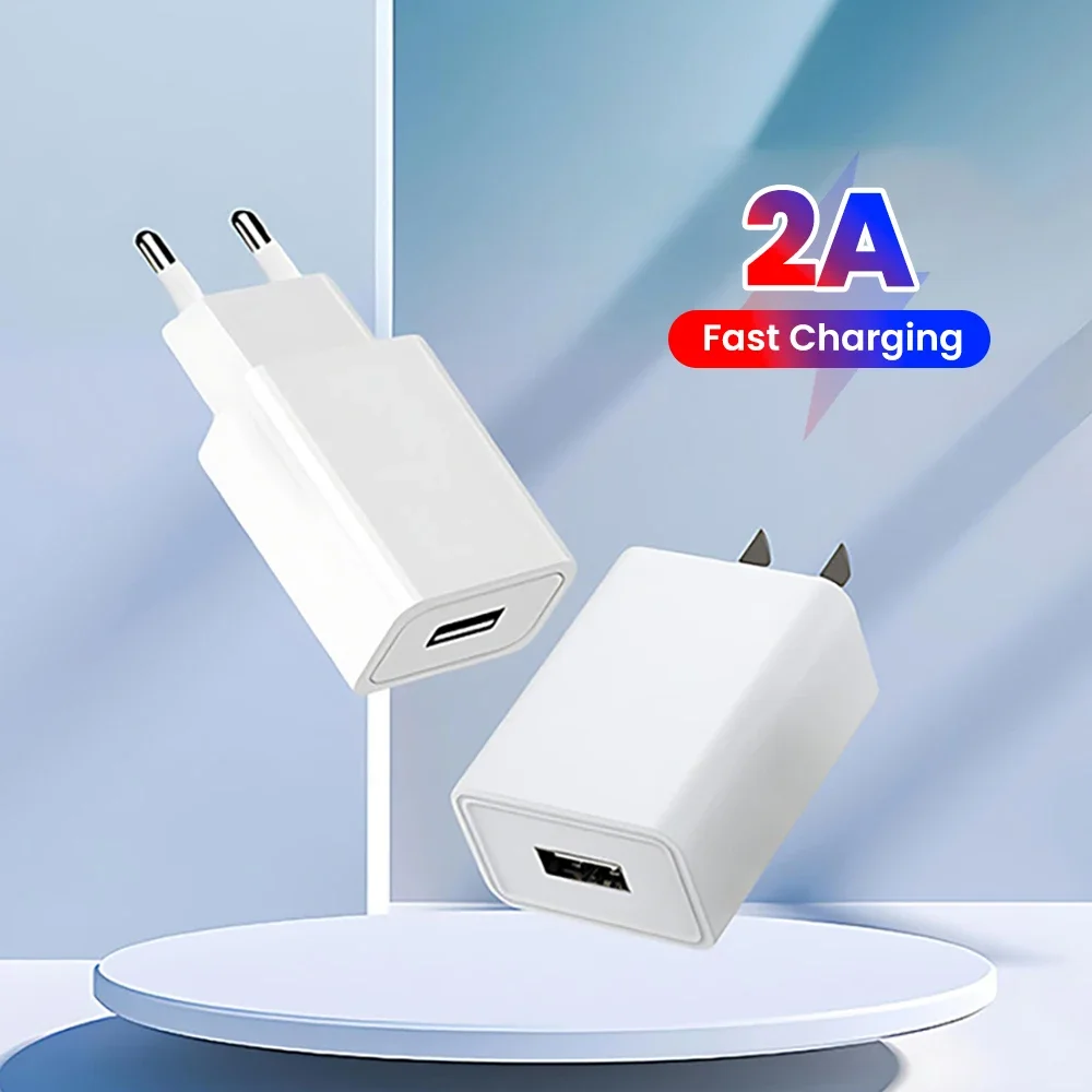 Carregador de parede USB 5V 2A com carregamento rápido, plugue EU/US, carregamento rápido 3.0 para celular, adaptador de energia USB universal para iPhone, Samsung, Xiaomi, Huawei