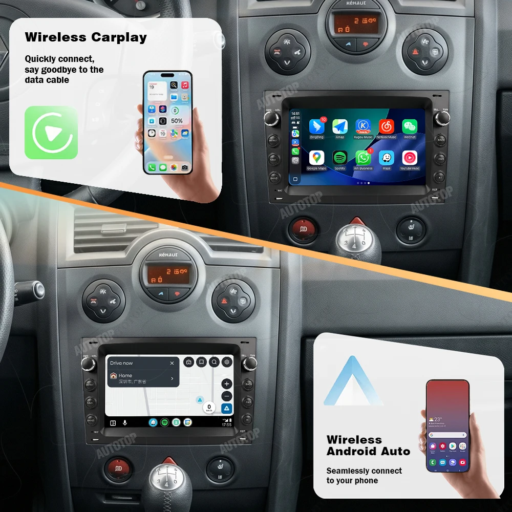 AUTOTOP 7" 1024*600 Radio Samochodowe z Systemem Linux dla Renault Megane 2 Scenic II 2003-2009, Odtwarzacz Multimedialny z Bezprzewodowym CarPlay i Android Auto, 2 Din, Ekran Dotykowy, Nawigacja GPS,