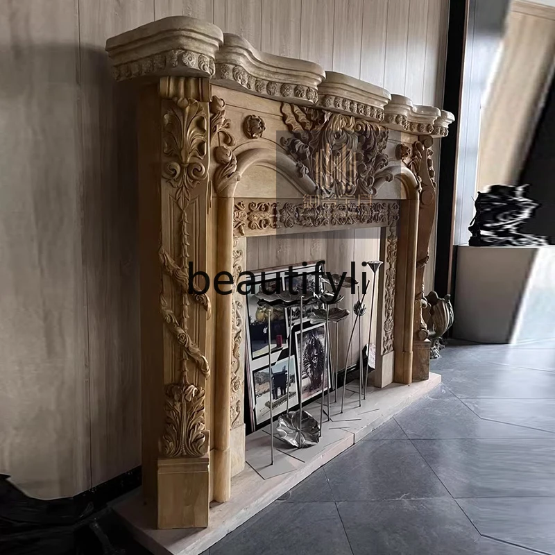 French Furnace Cabinet Carved Fireplace Decorative Cabinet American Living Room Background Wall Home Shelf
