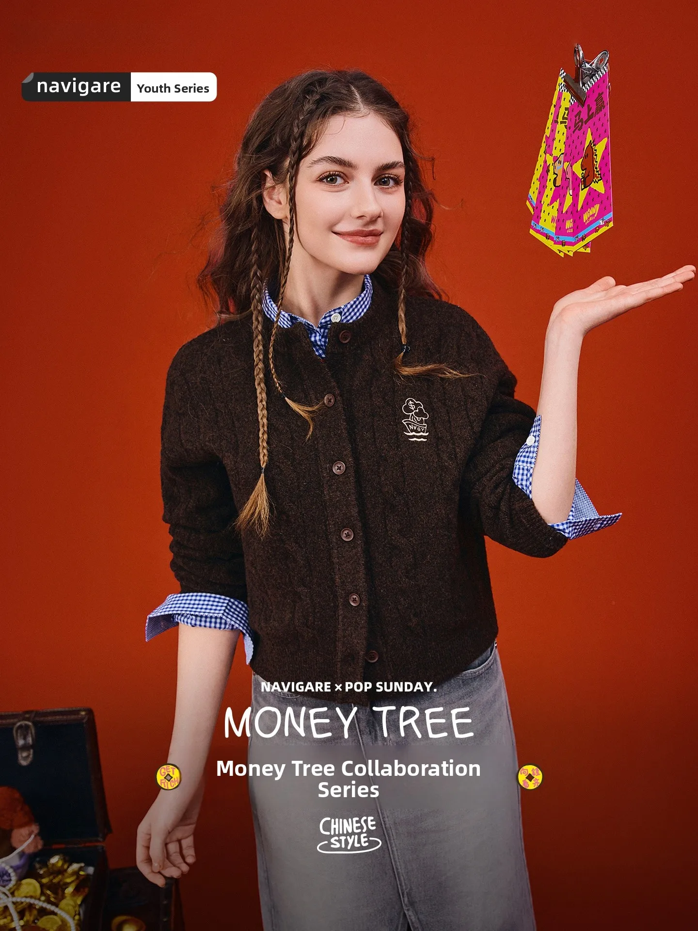 

SUNDAY Navigare Collaborative Woolen Knitted Sweater Women's Open Cardigan Casual Sle Long Sve Regular Fit Winter Coat