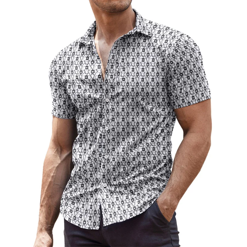 Men\'s shirt printed lapel summer short-sleeved Hawaiian simple new style daily vacation breathable casual and comfortable