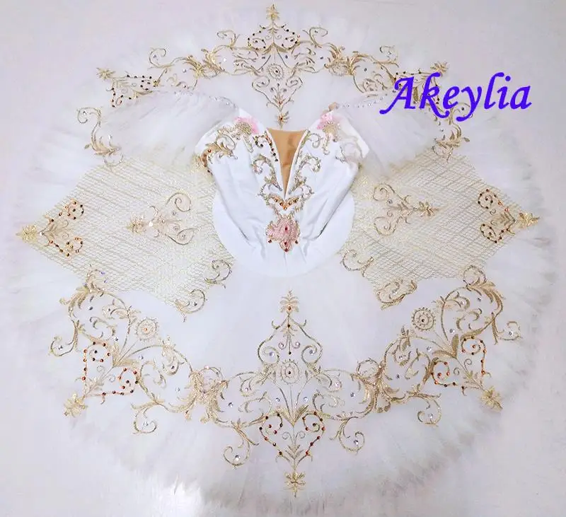 

Girl White gold Professional Ballet Tutu classical for Competition Sleeping Beauty Tutu platter Ballet Costume skirt Adult 0214B
