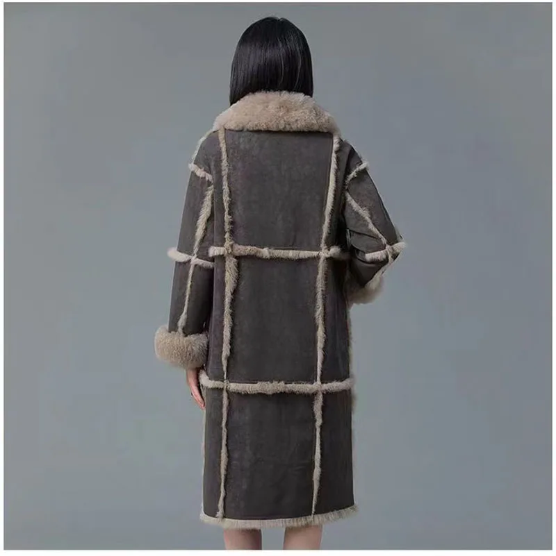 European Winter 2023 Women New Jacket Thick Artificial Rabbit Lining Fox Eco Fur Coat Luxury Warm Long Female Sheepskin Coat