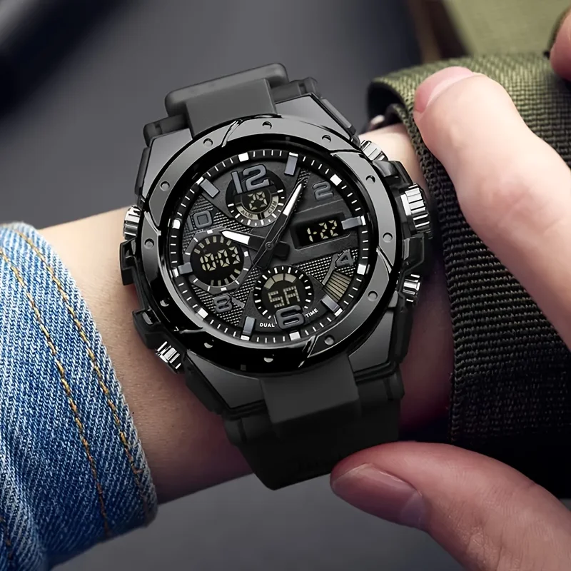 ساعة يد كول للرجال متعددة الوظائف مقاومة للماء وإضاءة ليلية وتقنية العرض المزدوجة الرياضية الخارجية للرجال والنساء