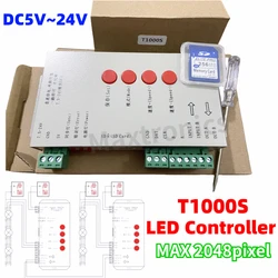 DC5V~24V T1000S SD Card RGB LED Controller Max 2048 Pixels for WS2815 LPD6803 SK6812IC WS2812B WS2811 LED Strip Light Led Module