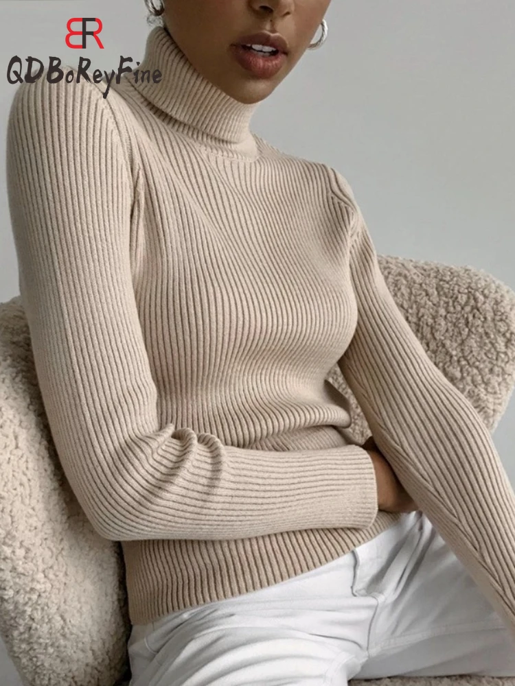 Women‘s Turtleneck Sweaters Basic Autumn Winter Tops Slim Fit Thin Black Pullover Solid Rib Knitted Sweater Jumper Soft 2024