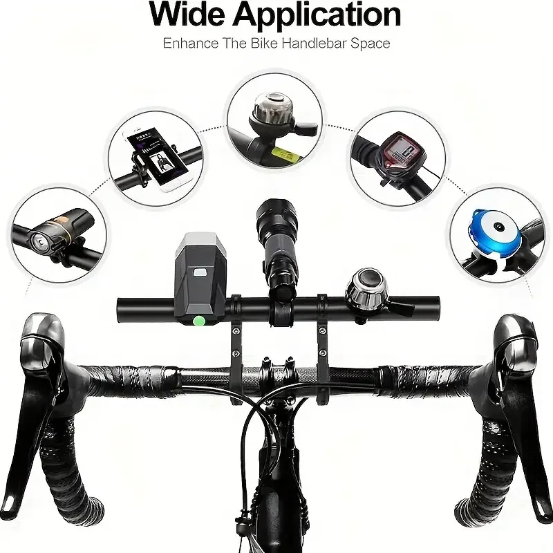 Aluminum Alloy Bike Handlebar Extender - Super Long Bracket for Mounting Accessories, Headlights, Phone Mounts, For 31.8/25.4mm